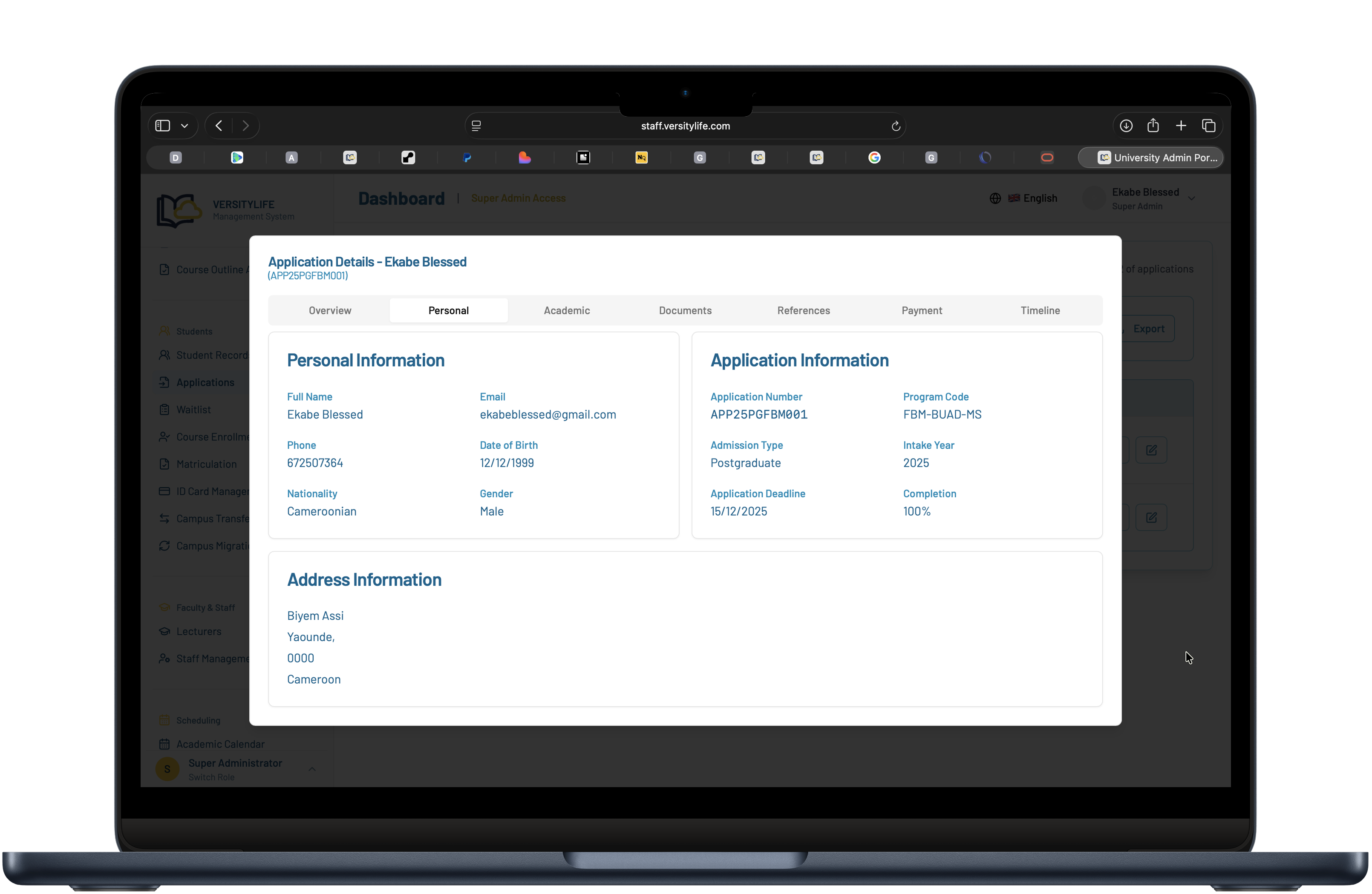 VersityLife Admissions - Review applications, manage documents, and track admission status