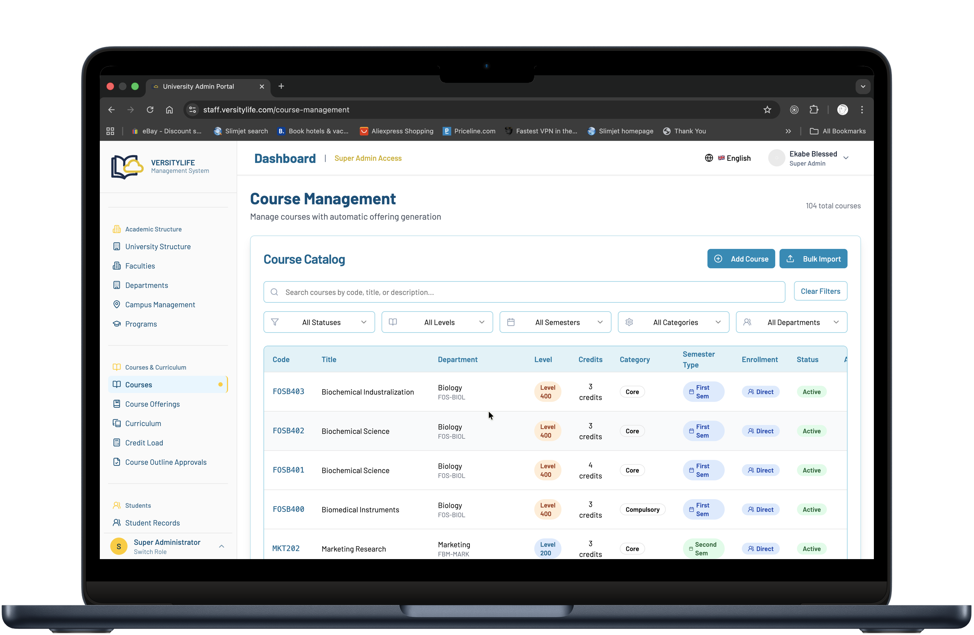 VersityLife Academic Operations - Course management and intelligent academic scheduling