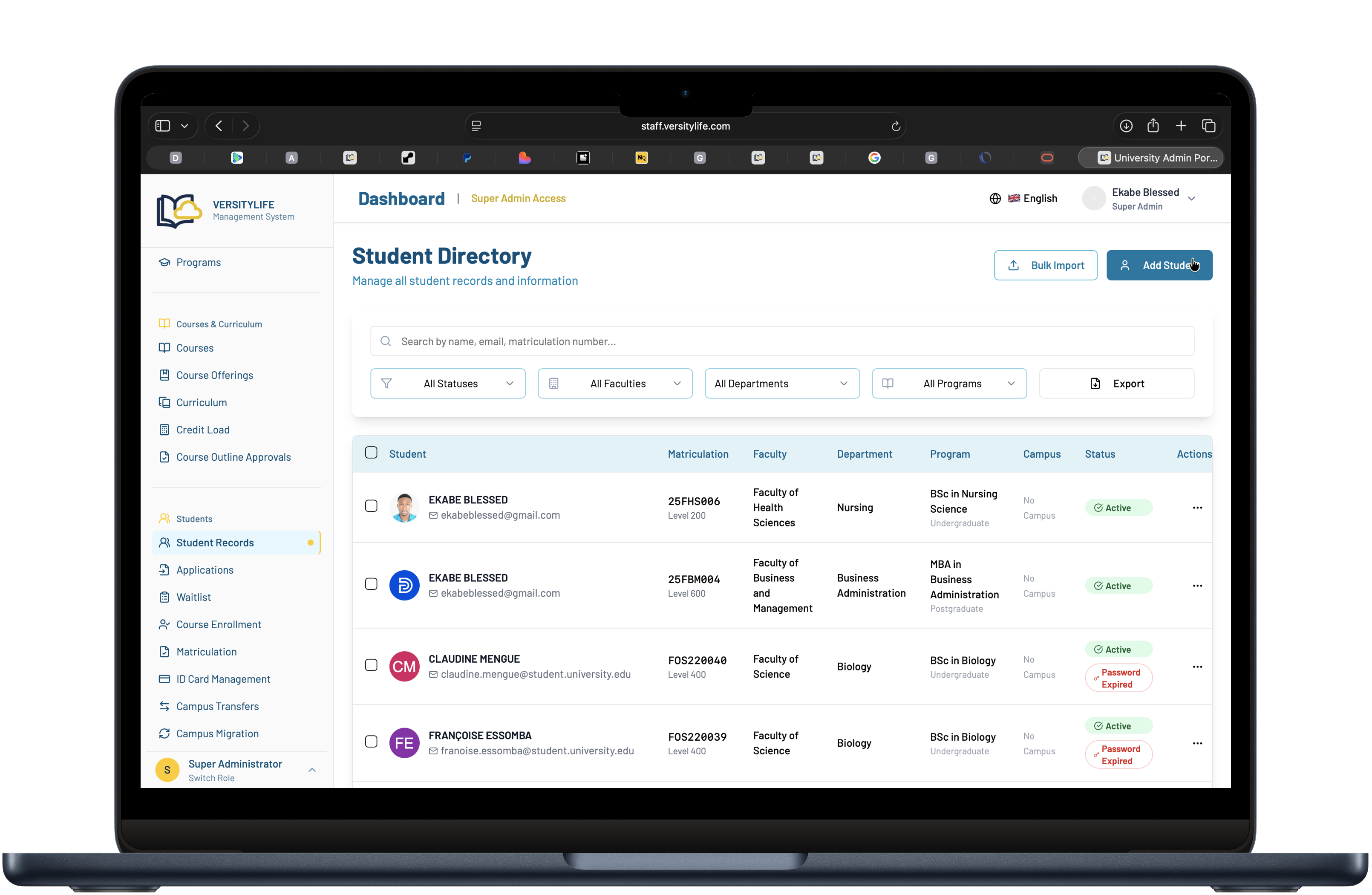Student Information System Interface